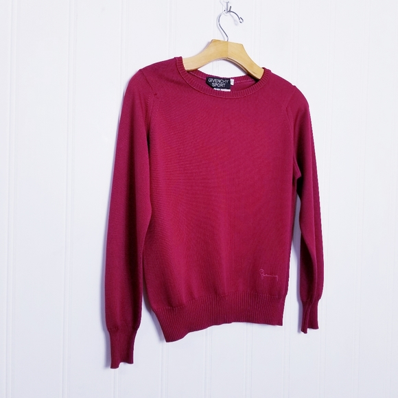 Vintage Givenchy Sweater Red Knit Longsleeve Embroidered Logo Womens Size 36 - Picture 1 of 13